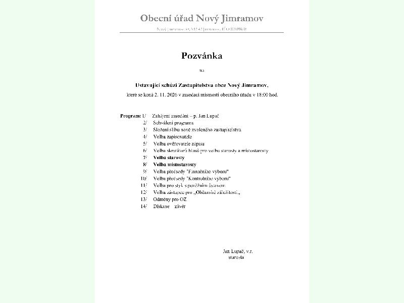 Zasedání zastupitelstva obce - ustavující schůze